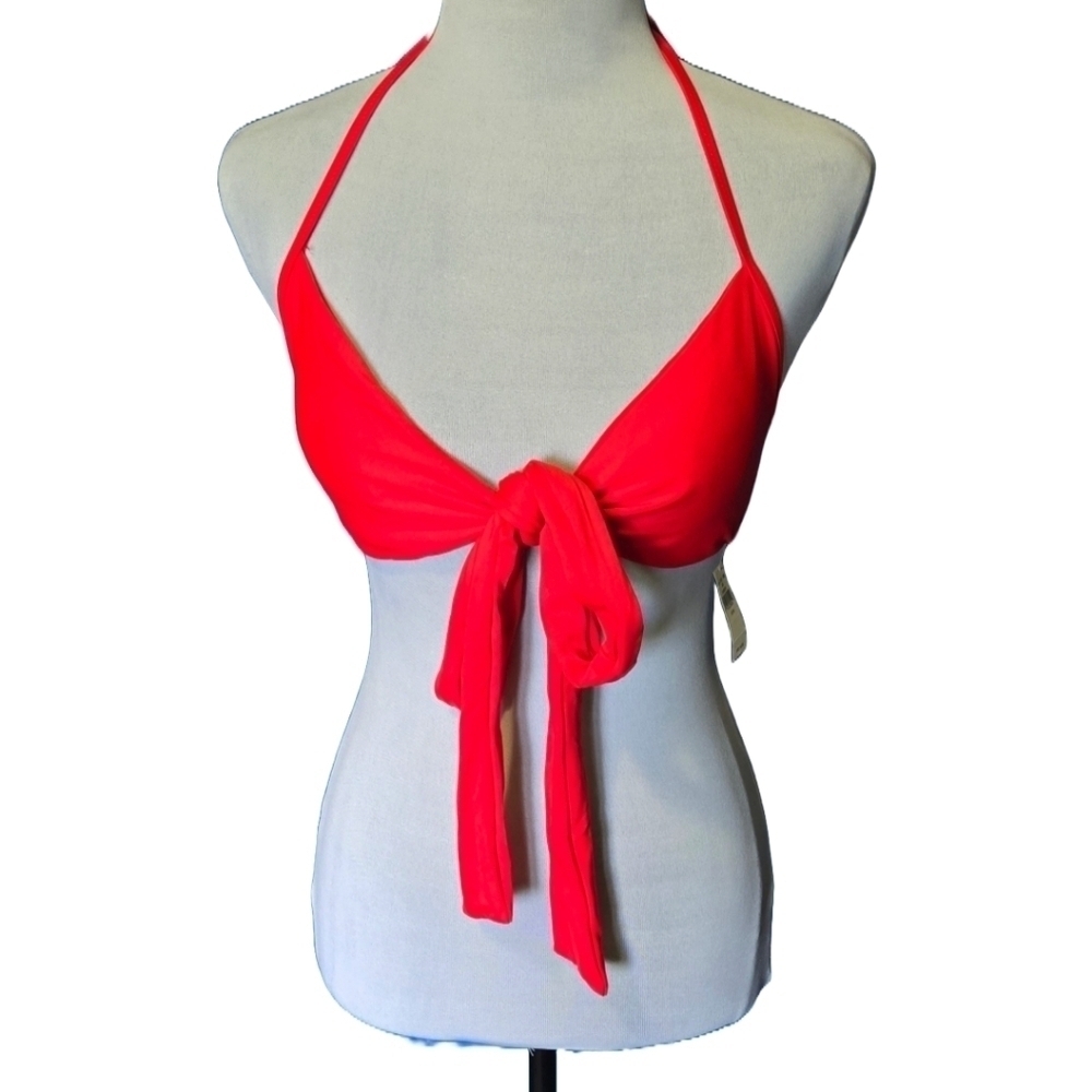 Aerie Tie Front Red Halter Bikini Top, Size Medium, NWT